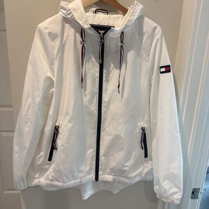 Tommy Hilfiger Hooded Windbreaker Jacket Womens Size Medium Nautical Golf